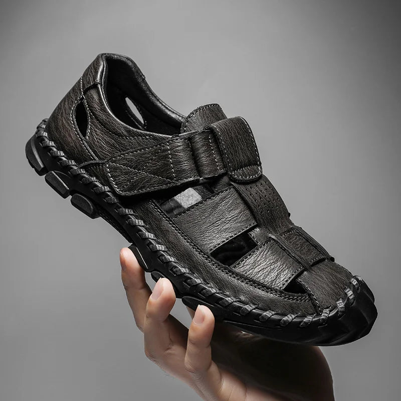 Summer Hot Selling Men's Beach Camping Shoes Handmade Soles Perforated Breathable Men's Leather Sandals Lightweight Oxford Shoes - Jack Hafford