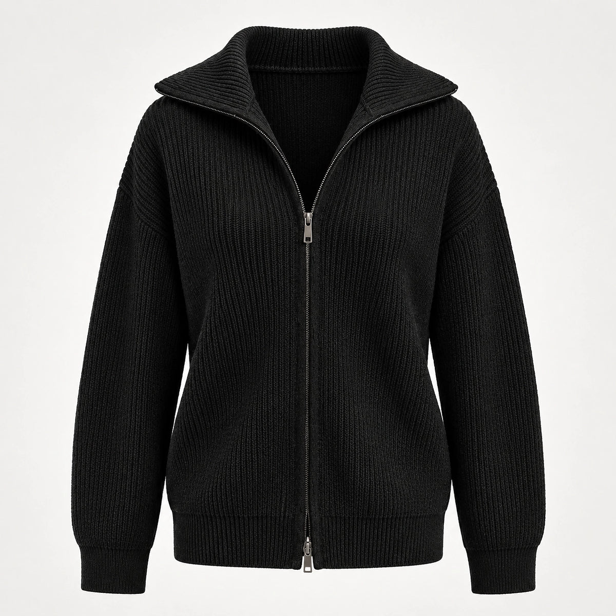 Pelara Ribbed Knit Cardigan — Black (apparel solo)