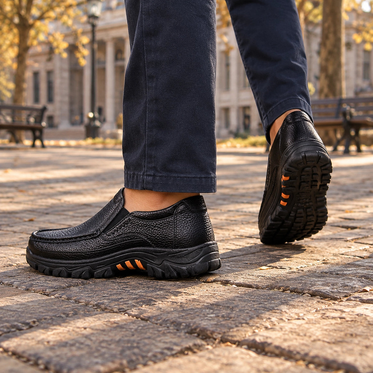 Halton Leather Slip-On Loafers — Black (footwear environment 3)
