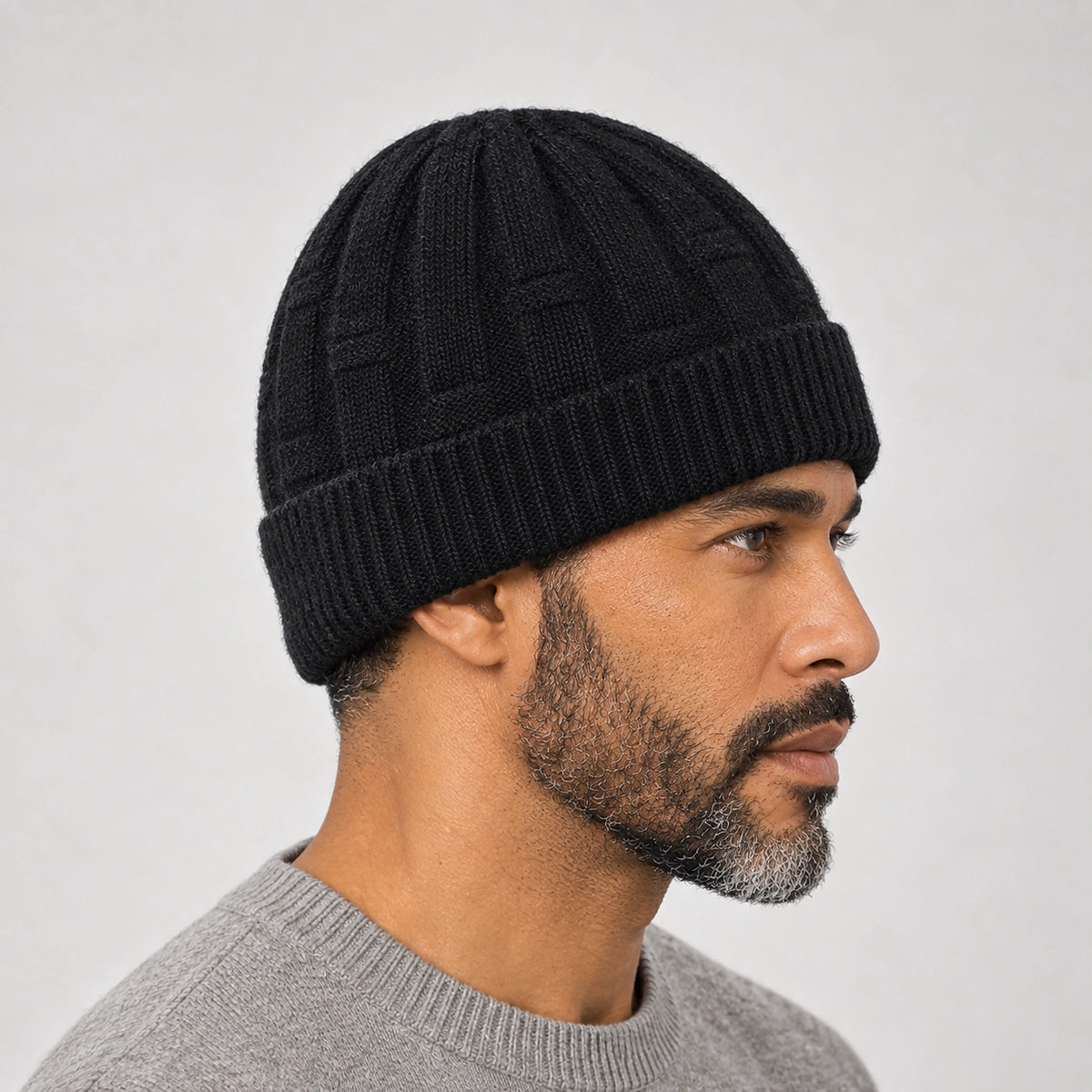 Drummond Wool Beanie — Black (headwear model alt)