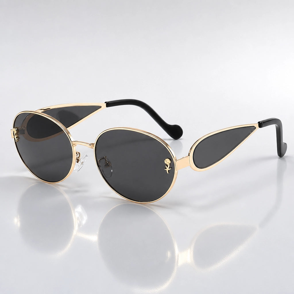 Delara Solano Sunglasses — C1 Gold Frame Black And Gray Film (sunglasses hero)