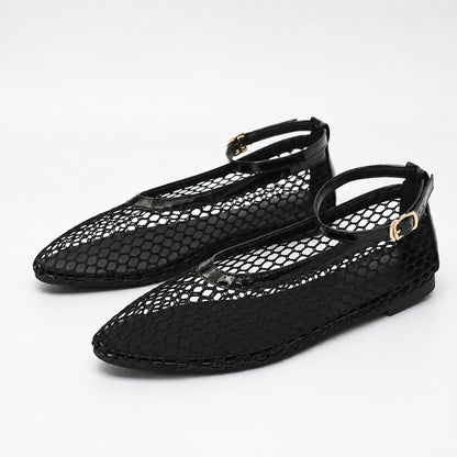 Marabee Mesh Ankle Strap Flats