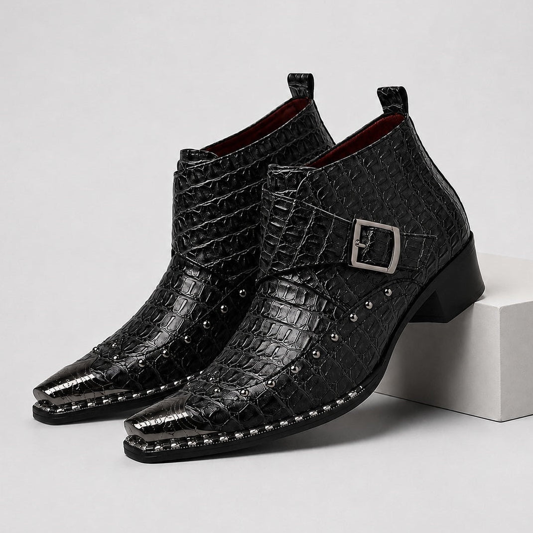Gustano Leather Monk Strap Ankle Boots