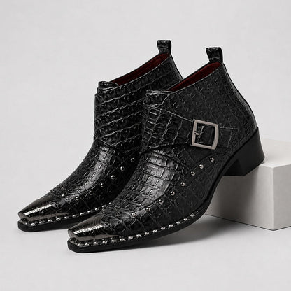 Gustano Leather Monk Strap Ankle Boots