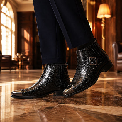 Gustano Leather Monk Strap Ankle Boots