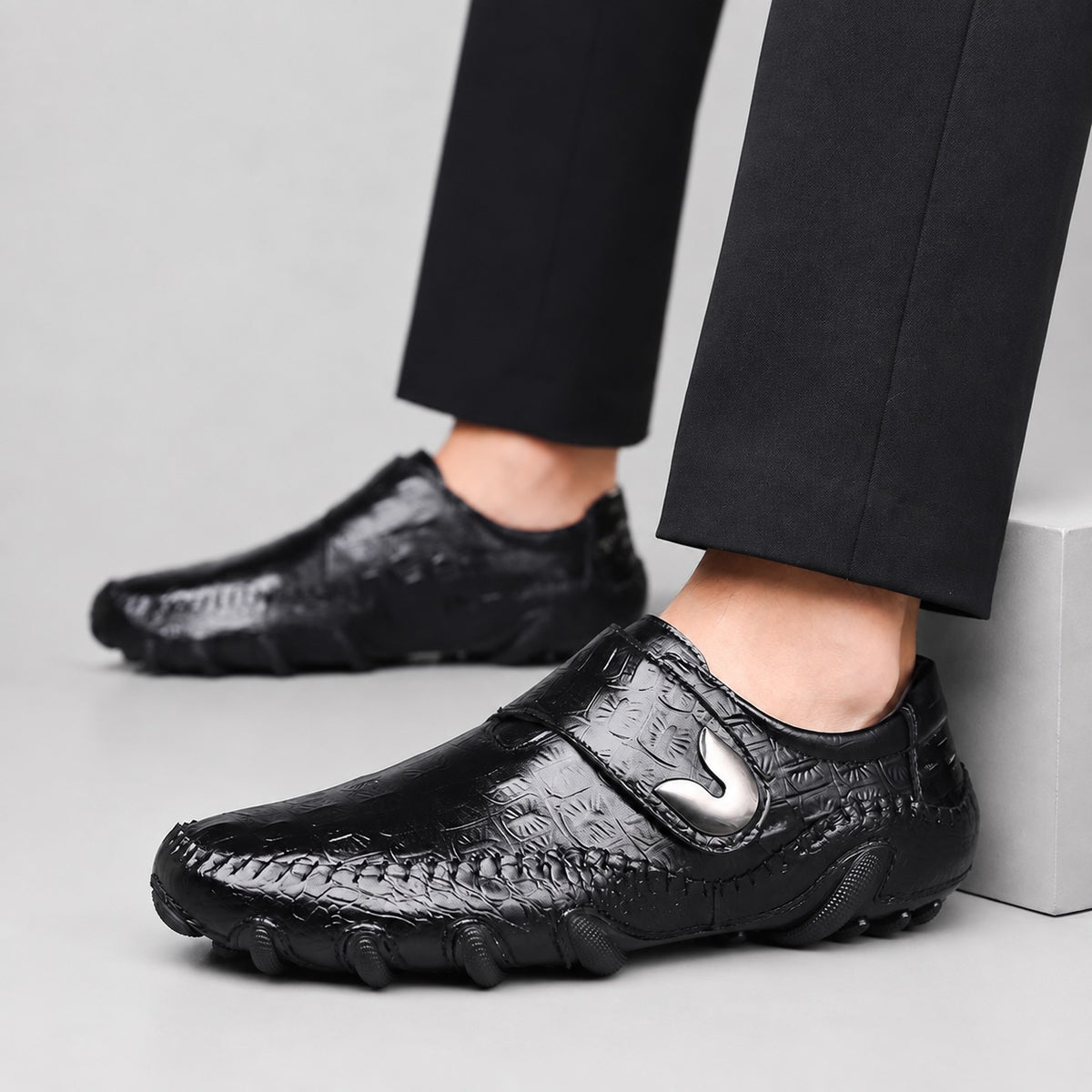 Chiron Leather Croc Embossed Loafers
