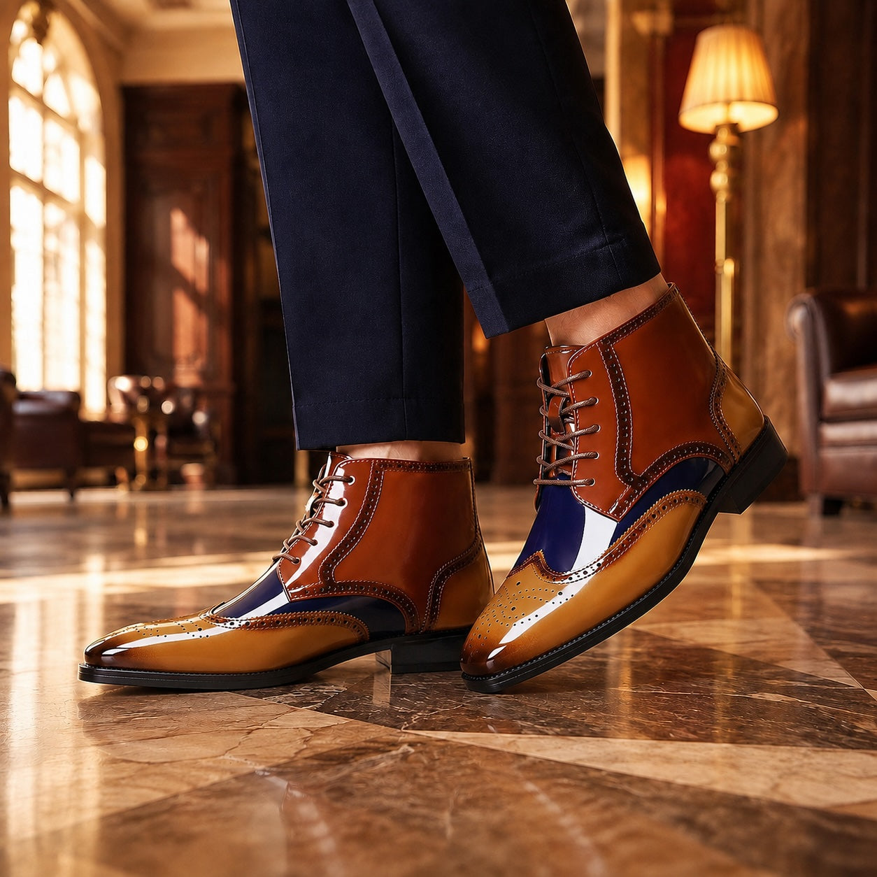 Halloran Leather Brogue Ankle Boots