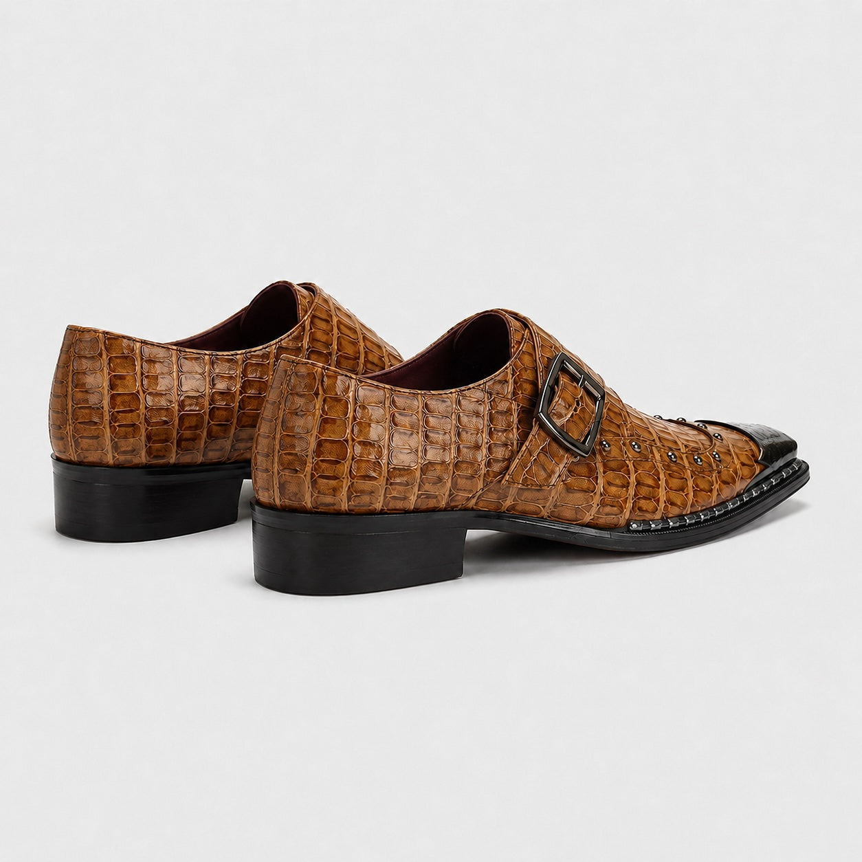 Barono Croc Monk Strap Shoes
