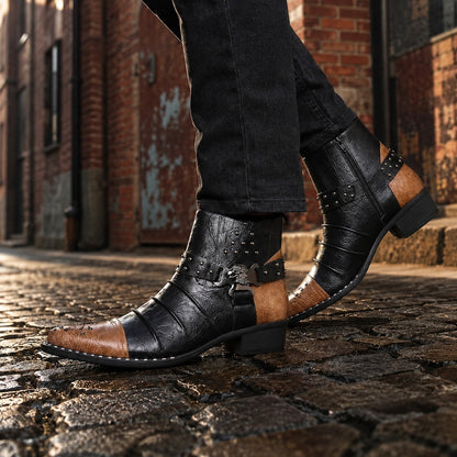 Ruxton Leather Studded Harness Boots