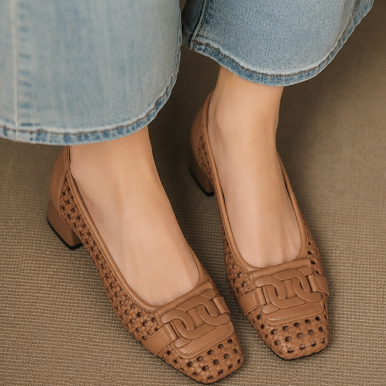 Tavori Woven Leather Block Heel Pumps