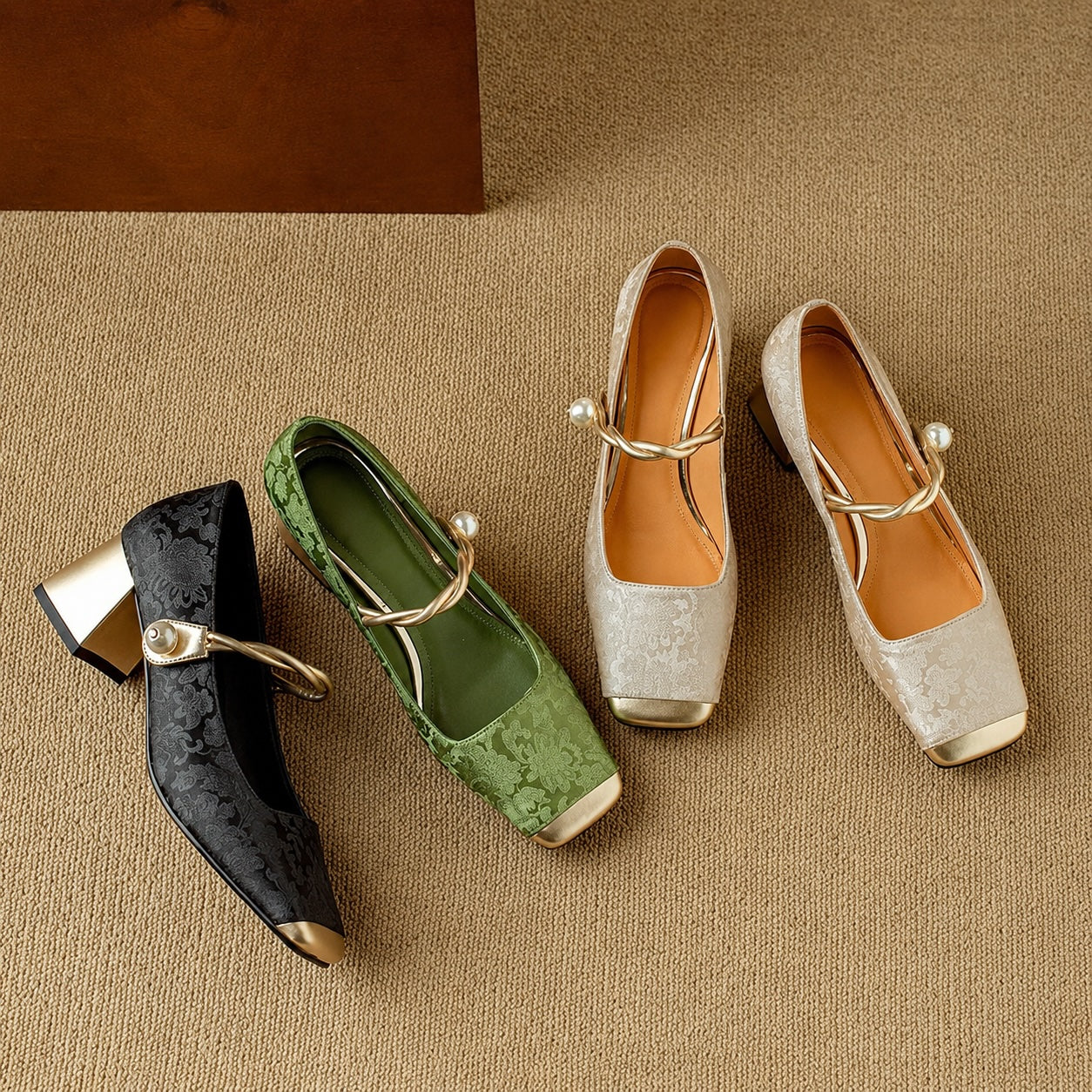 Chantilly Jacquard Block Heel Pumps