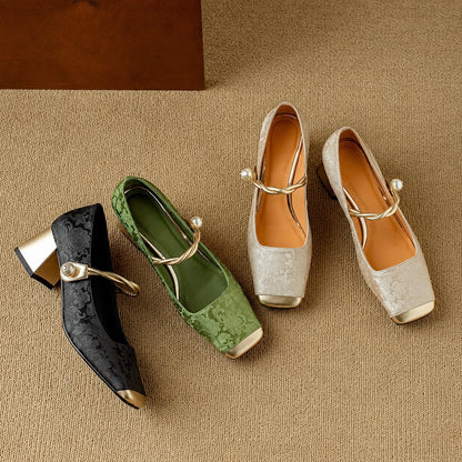 Chantilly Jacquard Block Heel Pumps