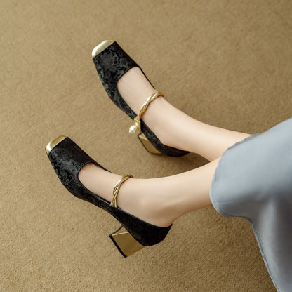 Chantilly Jacquard Block Heel Pumps