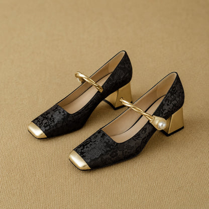 Chantilly Jacquard Block Heel Pumps