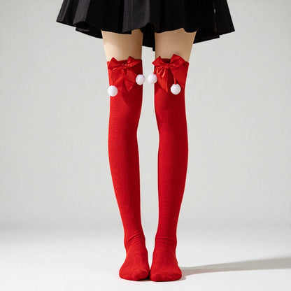 Pom-Pom Christmas Over-The-Knee Socks