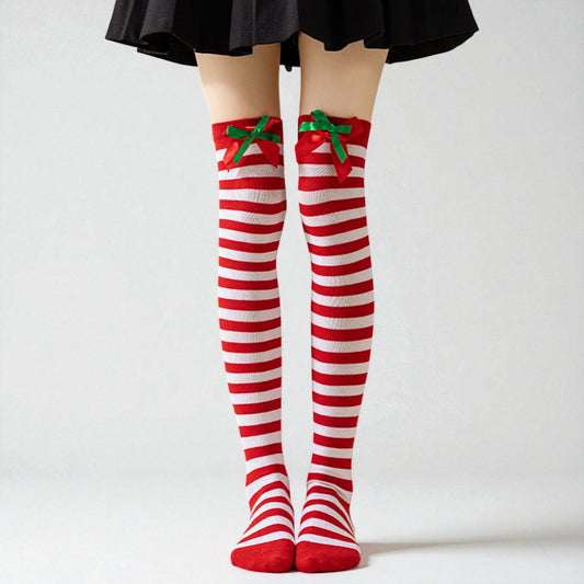 Gift Bow Over-The-Knee Christmas Socks