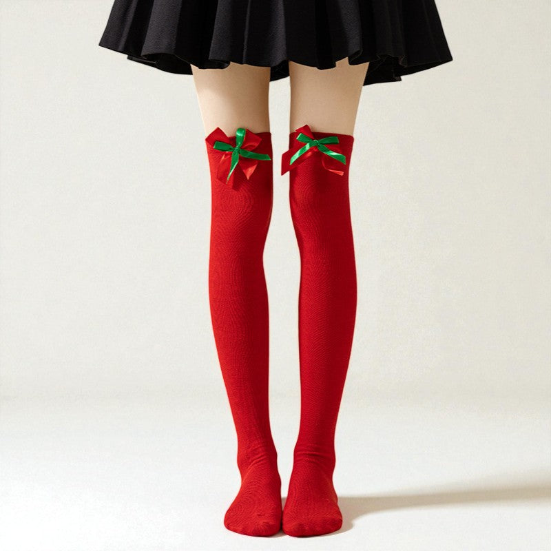 Gift Bow Over-The-Knee Christmas Socks