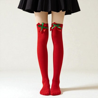 Gift Bow Over-The-Knee Christmas Socks