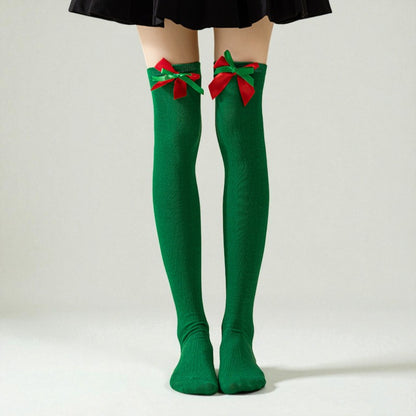 Gift Bow Over-The-Knee Christmas Socks