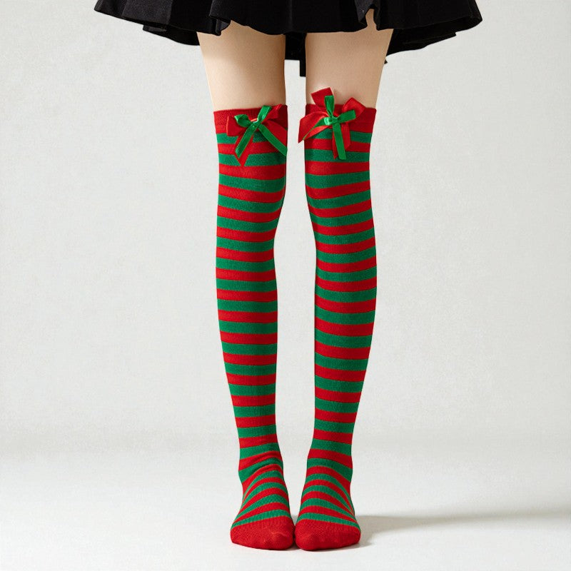 Gift Bow Over-The-Knee Christmas Socks