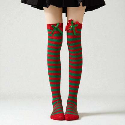 Gift Bow Over-The-Knee Christmas Socks