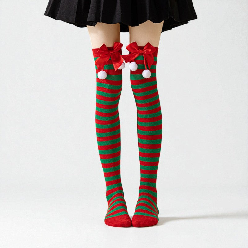 Pom-Pom Christmas Over-The-Knee Socks
