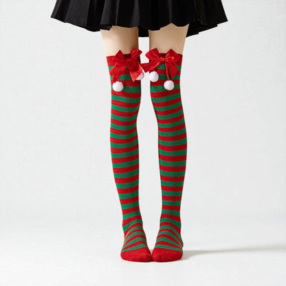 Pom-Pom Christmas Over-The-Knee Socks