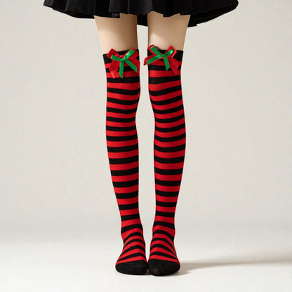 Gift Bow Over-The-Knee Christmas Socks