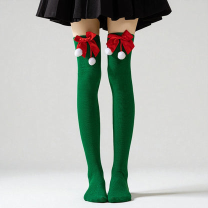 Pom-Pom Christmas Over-The-Knee Socks