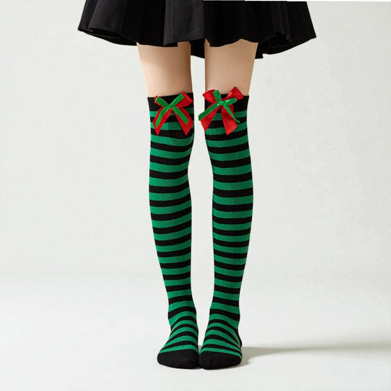Gift Bow Over-The-Knee Christmas Socks