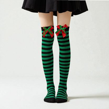 Gift Bow Over-The-Knee Christmas Socks
