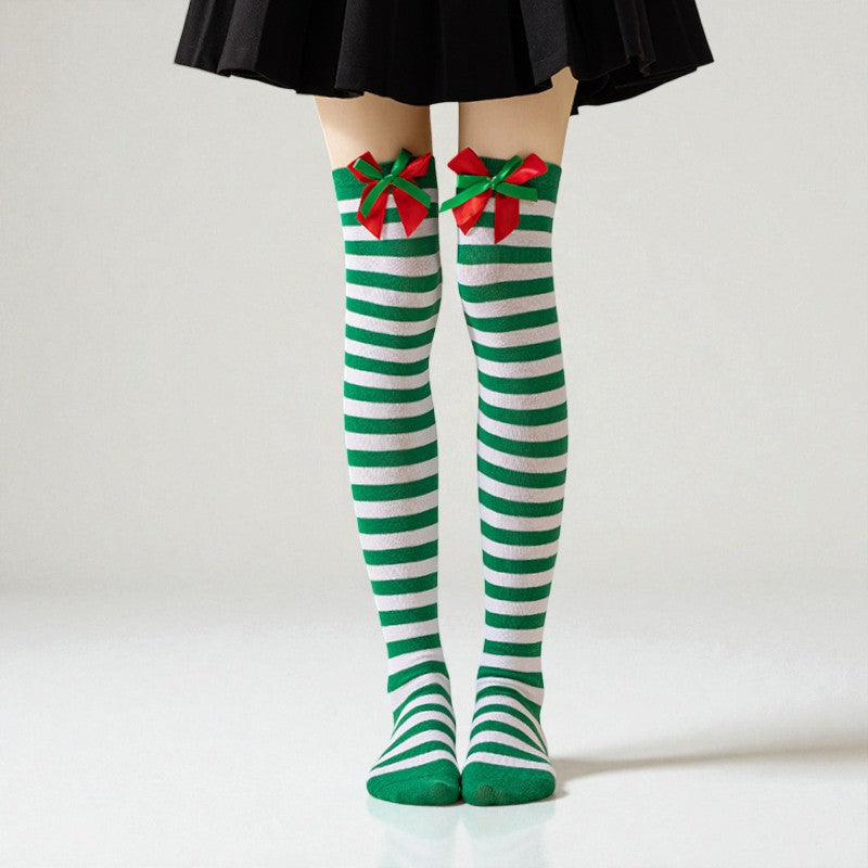 Gift Bow Over-The-Knee Christmas Socks