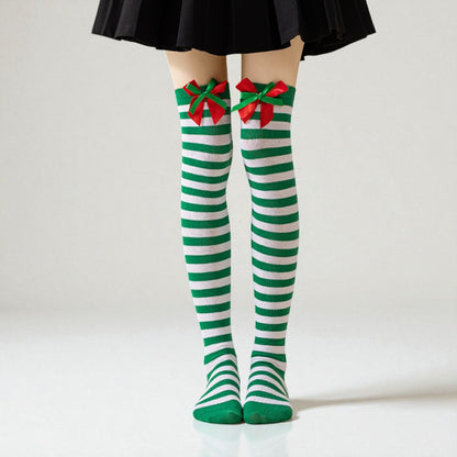 Gift Bow Over-The-Knee Christmas Socks
