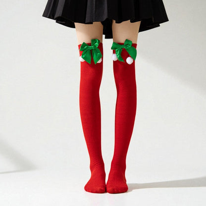 Pom-Pom Christmas Over-The-Knee Socks