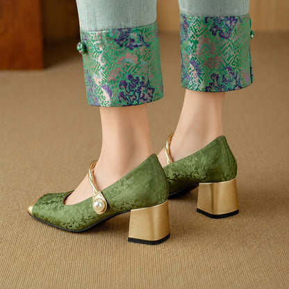 Chantilly Jacquard Block Heel Pumps