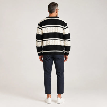 Byrne Cable-Knit Crewneck Sweater — 1175 Black (apparel back)
