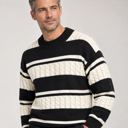 Byrne Cable-Knit Crewneck Sweater — 1175 Black (apparel detail)