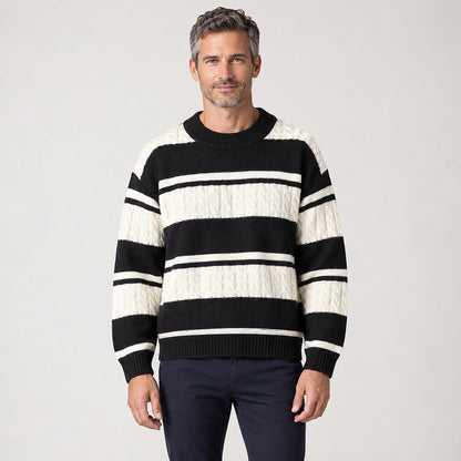 Byrne Cable-Knit Crewneck Sweater — 1175 Black (apparel front)