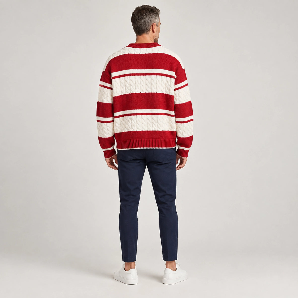 Byrne Cable-Knit Crewneck Sweater — 1175 Bright Red (apparel back)