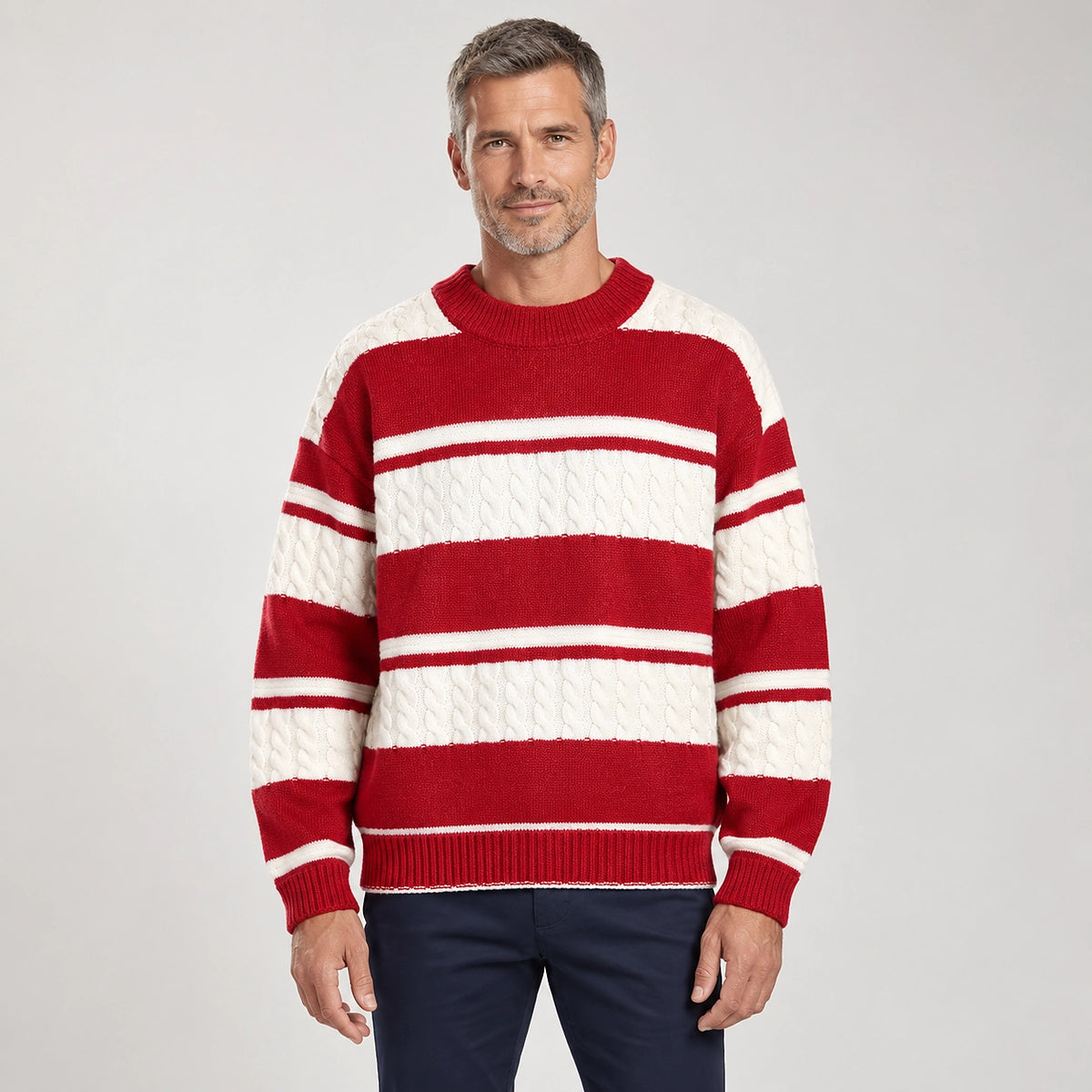 Byrne Cable-Knit Crewneck Sweater — 1175 Bright Red (apparel front)