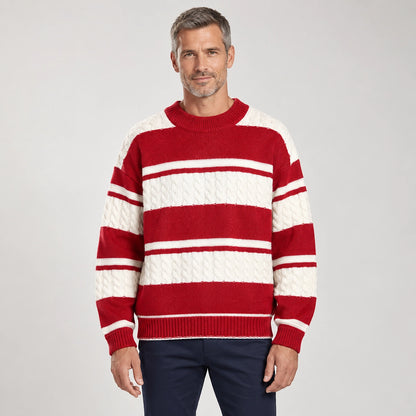 Byrne Cable-Knit Crewneck Sweater — 1175 Bright Red (apparel front)