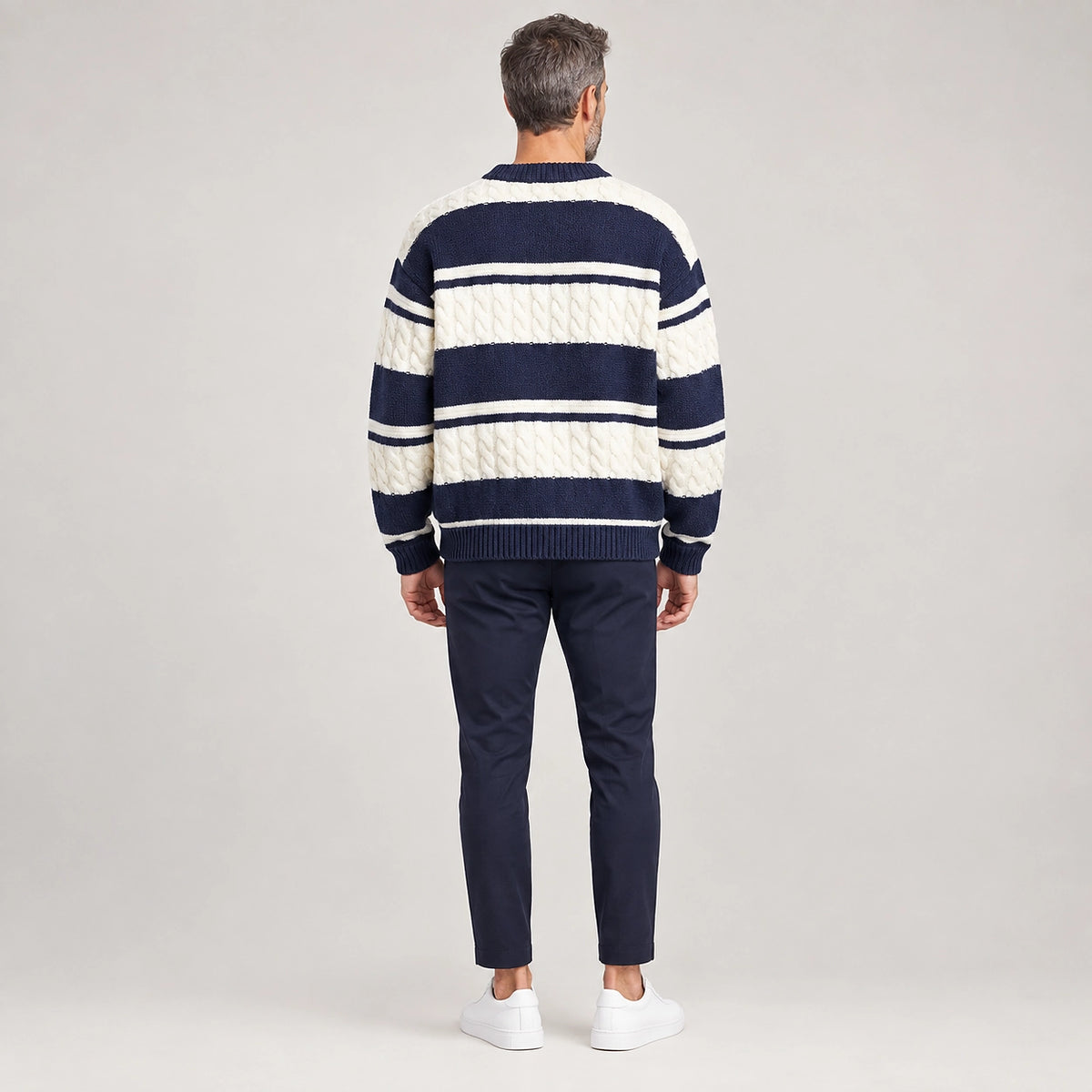 Byrne Cable-Knit Crewneck Sweater — 1175 Navy Blue (apparel back)