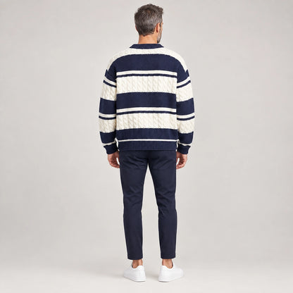 Byrne Cable-Knit Crewneck Sweater — 1175 Navy Blue (apparel back)