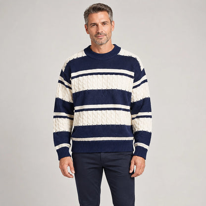 Byrne Cable-Knit Crewneck Sweater — 1175 Navy Blue (apparel front)