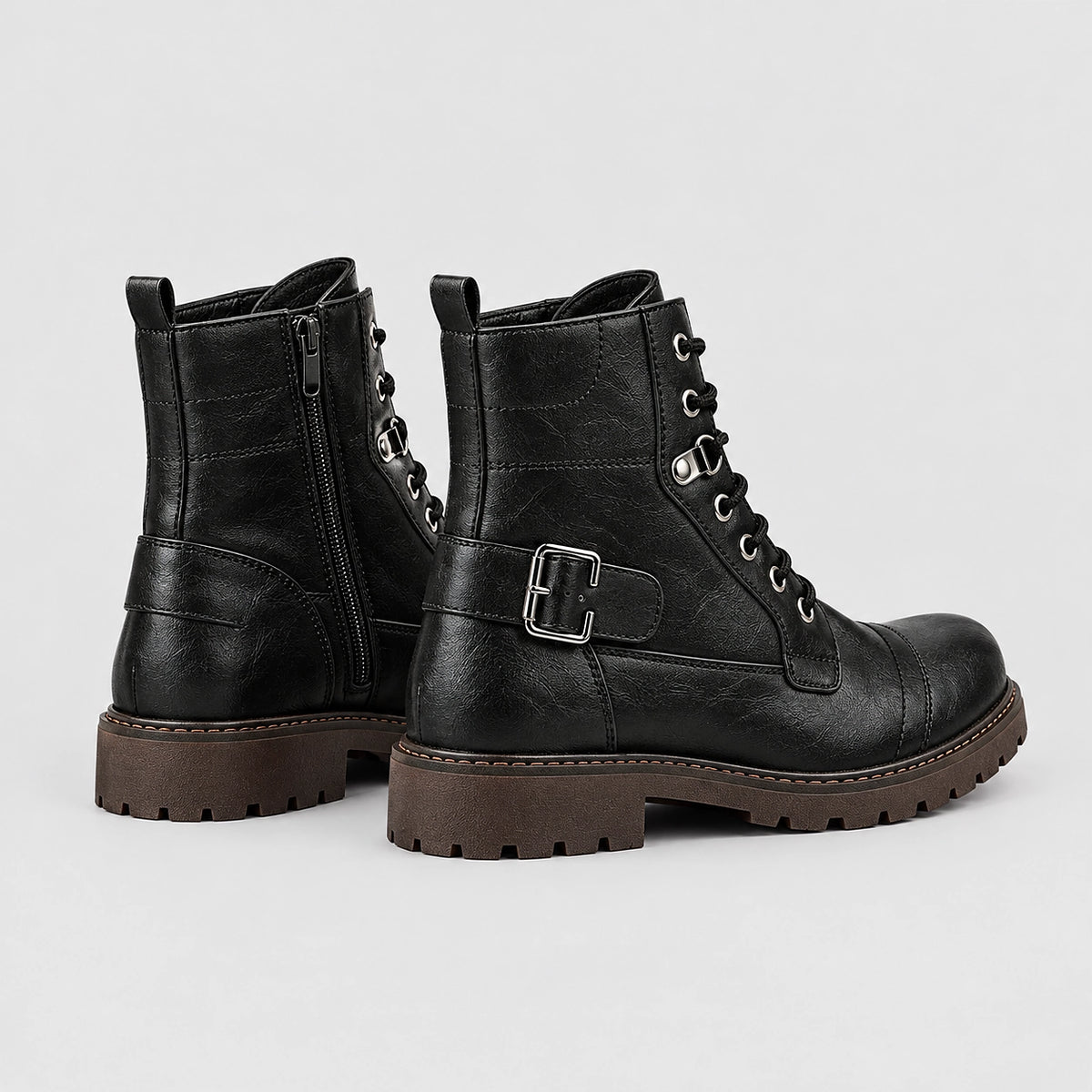 Dalworth Leather Combat Boots — 688 Black Models (mens shoe angle)