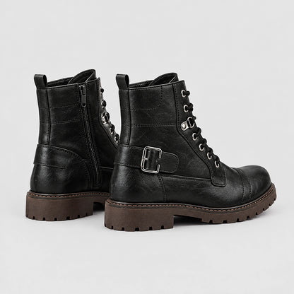 Dalworth Leather Combat Boots — 688 Black Models (mens shoe angle)