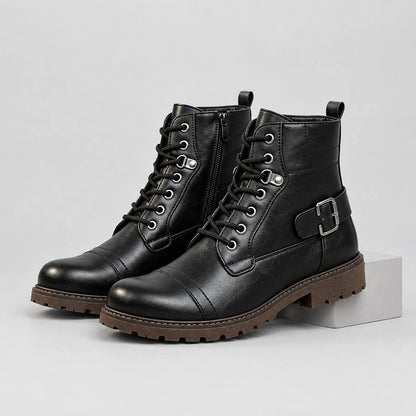 Dalworth Leather Combat Boots — 688 Black Models (mens shoe pedestal)