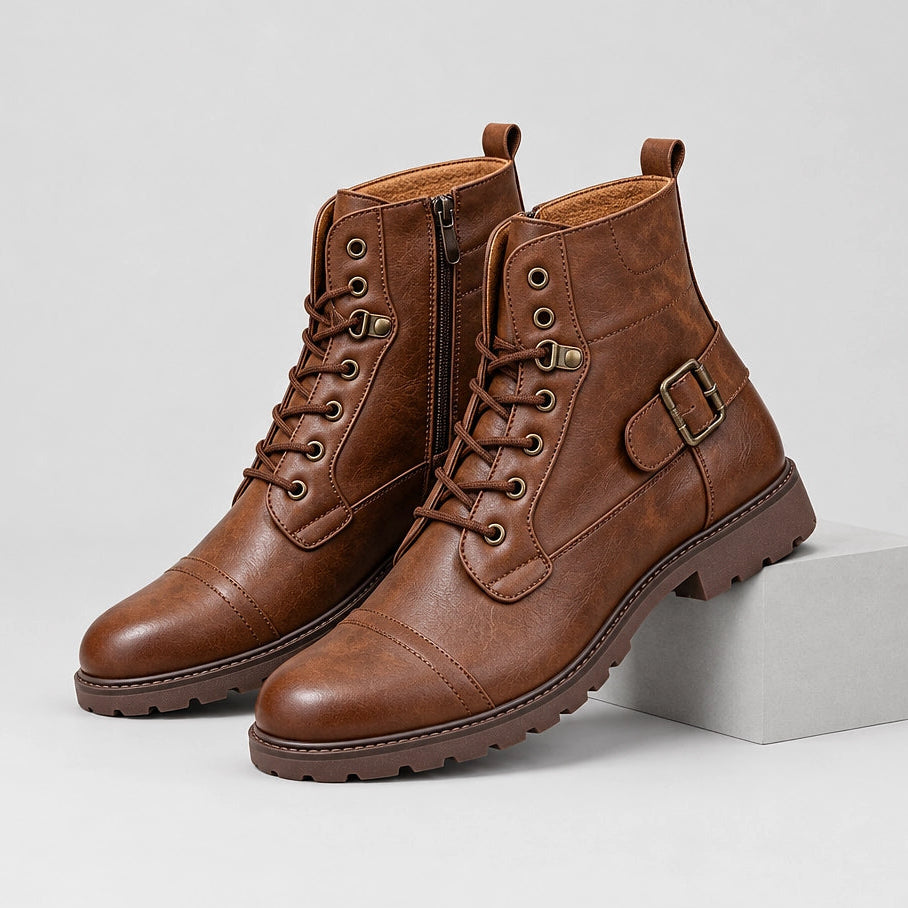 Dalworth Leather Combat Boots — 688 Brown (mens shoe pedestal)