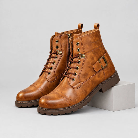 Dalworth Leather Combat Boots — 688 Yellow-brown (mens shoe pedestal)