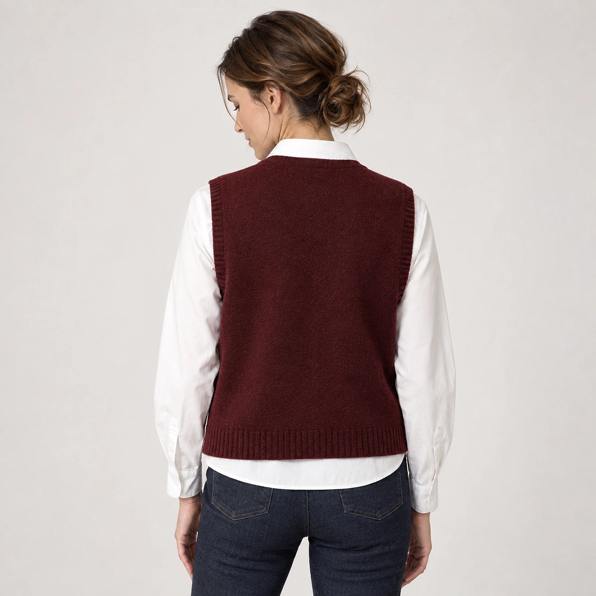 Harlo Wool Sweater Vest — Anchor Red (apparel back)